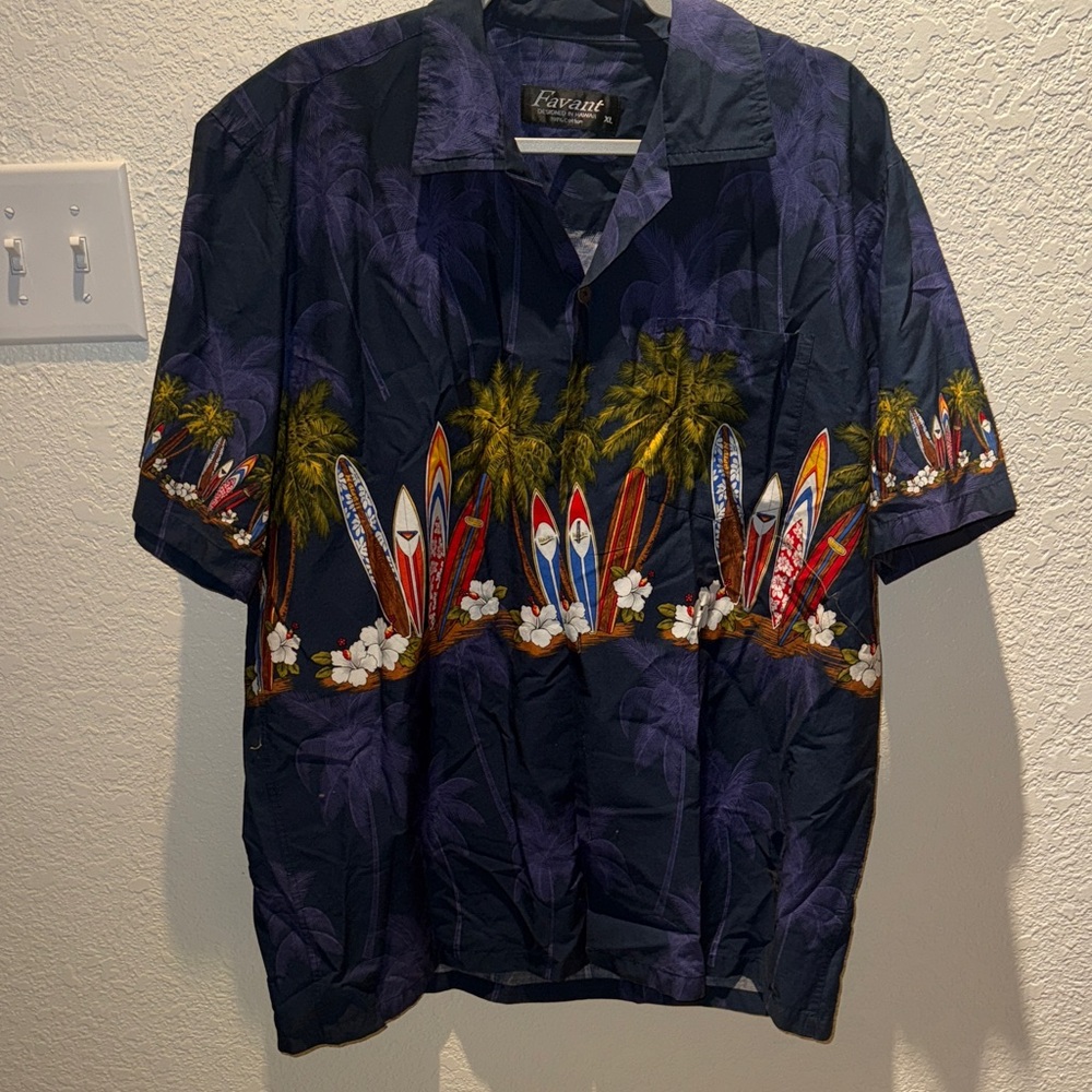 Favant Men's Navy Surfboard Print Casual Button Down Shirt